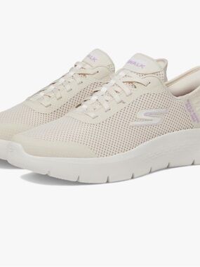 Skechers Women's Cream Mesh Slip-On Athletic Sneakers with Lavender Accents